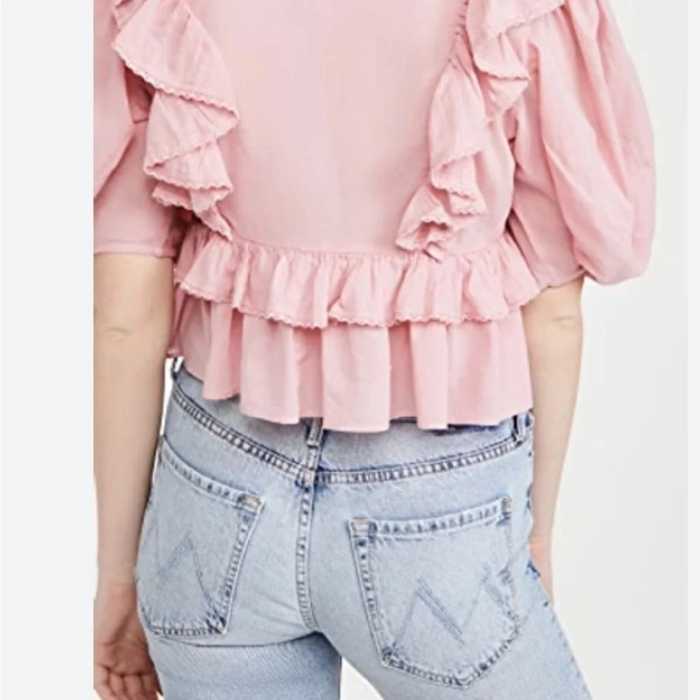 Farm Rio Anthropologie Blush Pink Wrap Blouse Top Size Medium